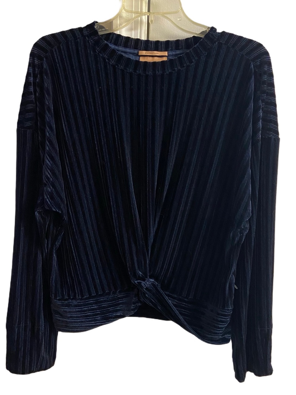 Scotch & Soda Starwatcher Navy Blue Velvet Ribbed Front Twist Top Long Sleeve L